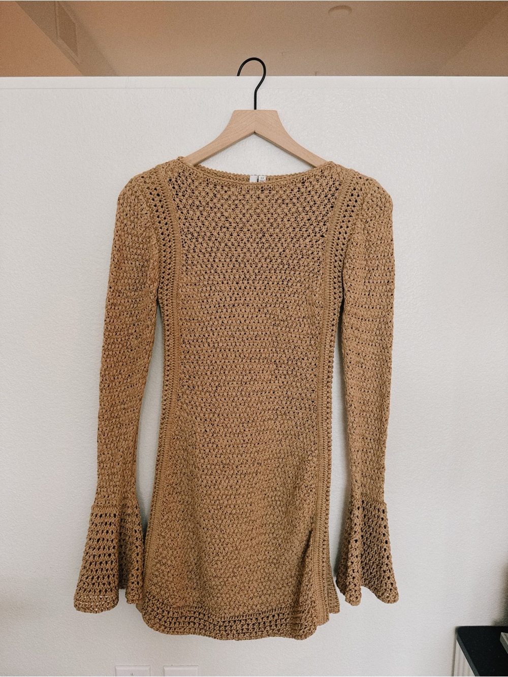 Significant Other Brown Crocheted Long-Sleeve Mini Dress US4 - Picture 3 of 7